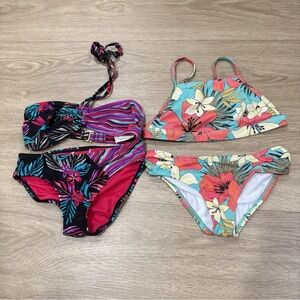 Kid Roxy girl Pink and Blue Bikini Set Vibrant Floral Swimwear 7